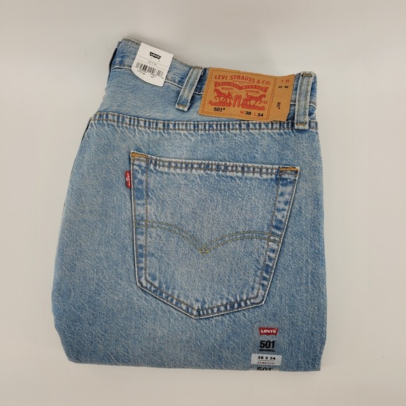 Levi's Other - Levis 501 Original Mens Jeans 38x34 Light Wash Blue Denim Stretch 00501-3668